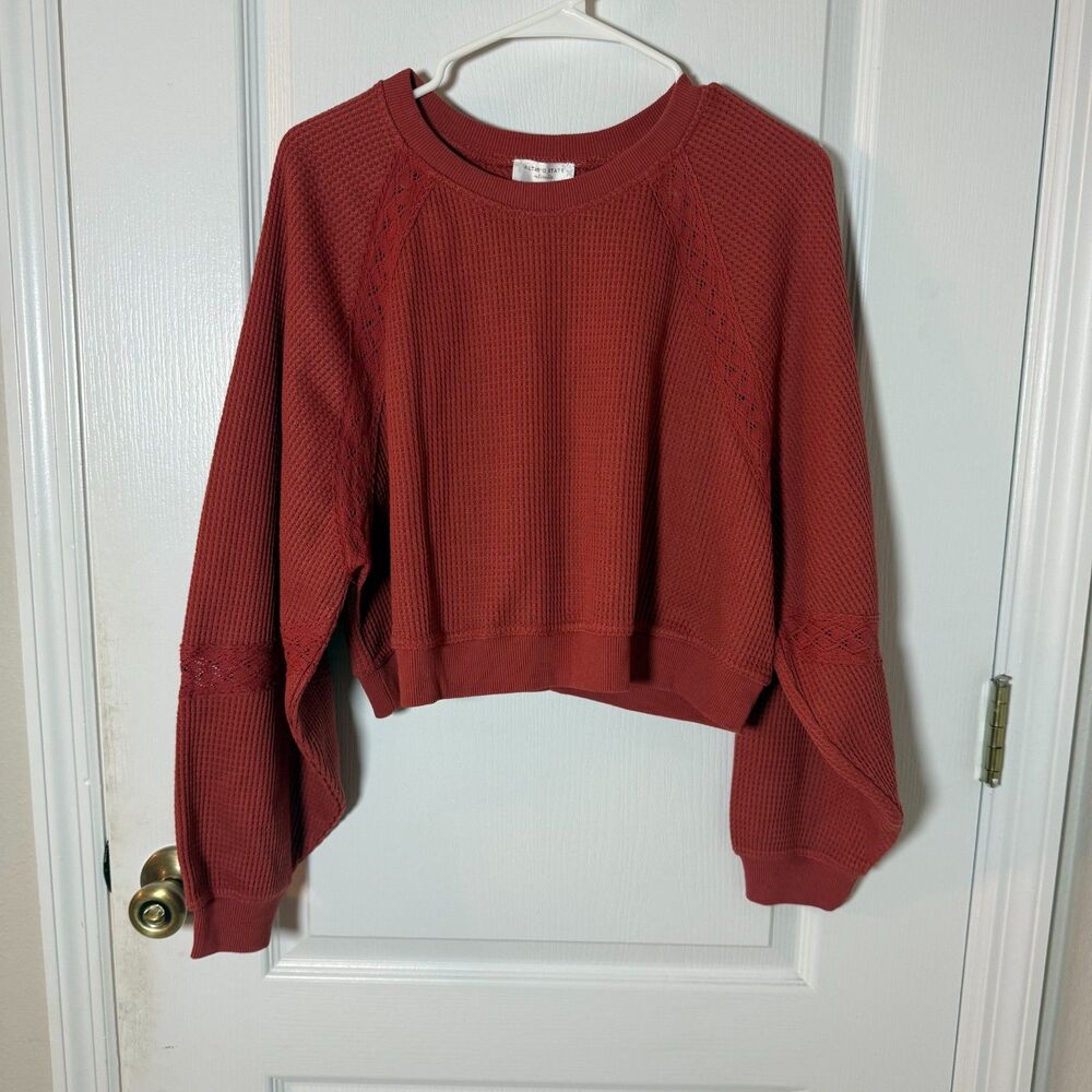 NWOT Altar'd State Rust Orange Cropped Knit Sweater M Boho Cozy